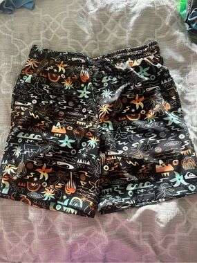 Quiksilver Black Swim Shorts with Orange & Mint Pattern
